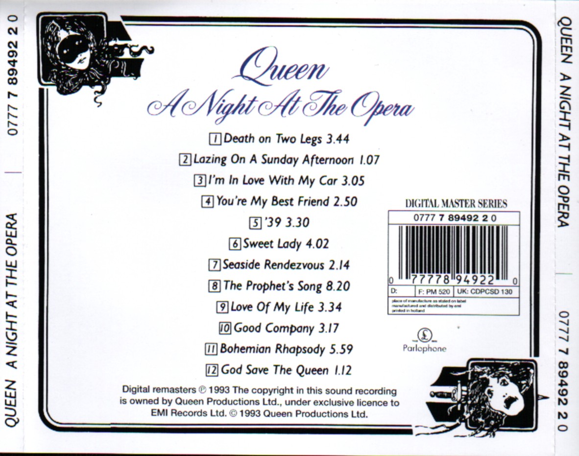 Queen  A night at the opera  back [1993 Rem]